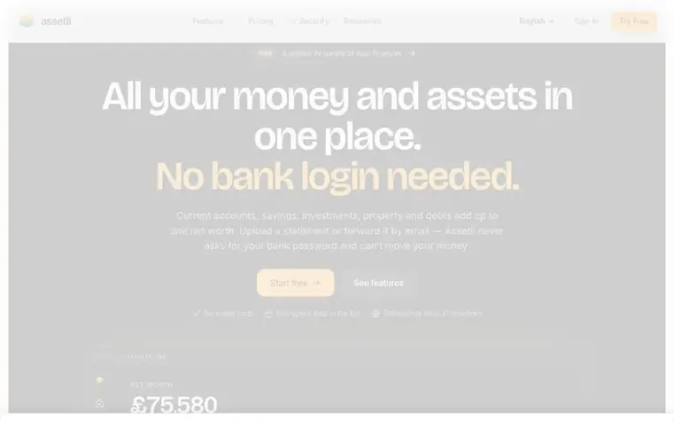 Screenshot of the Assetli homepage