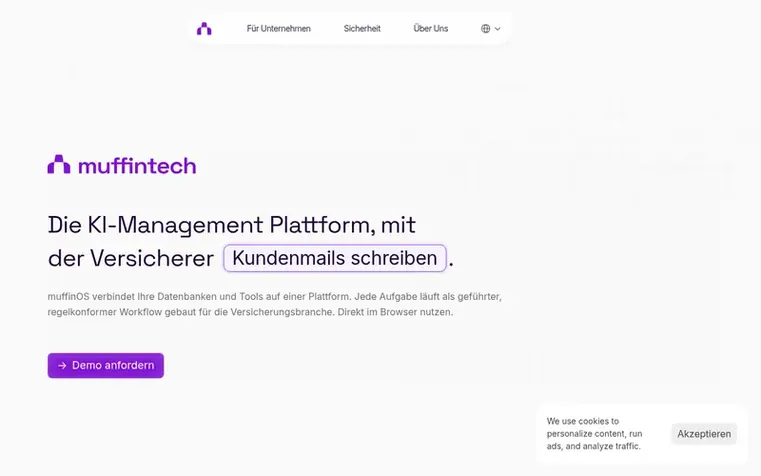 Screenshot of the muffintech homepage