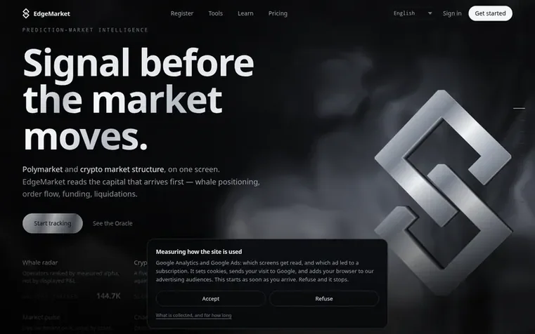 Screenshot of the EdgeMarket homepage