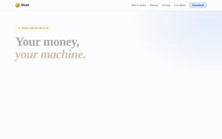 Screenshot of the Maali homepage