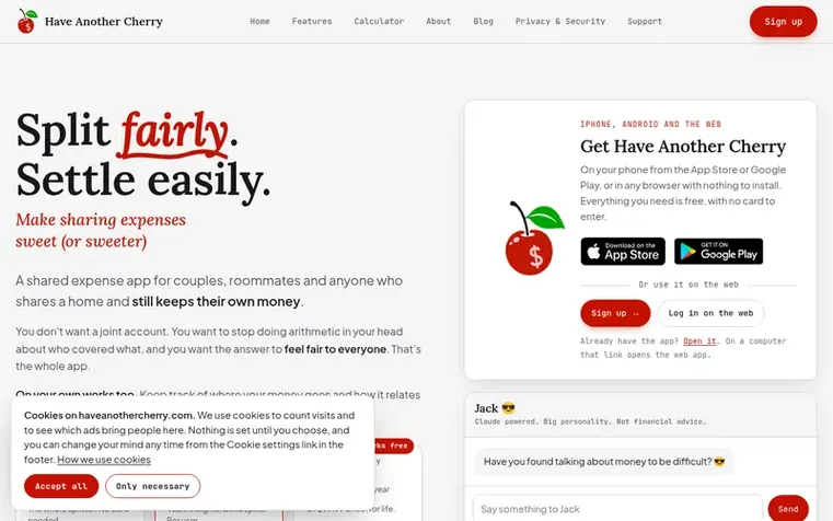 Screenshot of the Have Another Cherry homepage