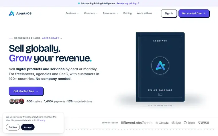 Screenshot of the AgentaOS homepage