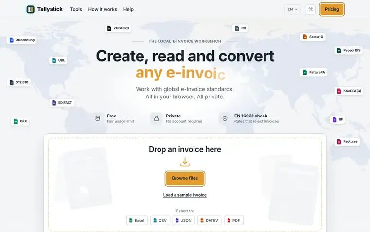 Screenshot of the Tallystick homepage
