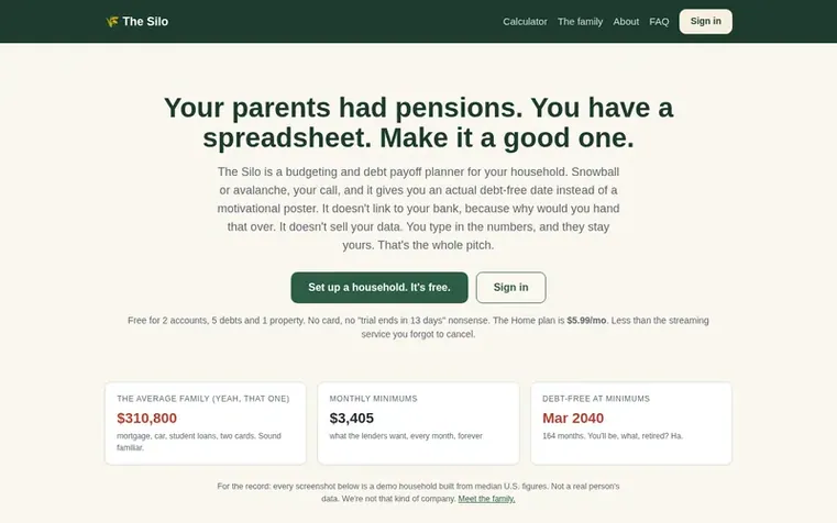 Screenshot of the The Silo homepage