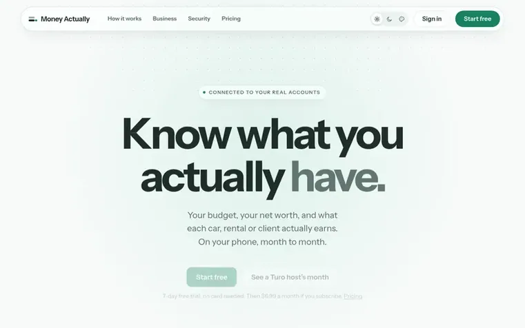 Screenshot of the Money Actually homepage