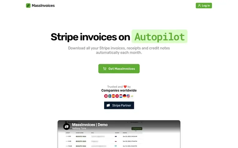 Screenshot of the MassInvoices homepage