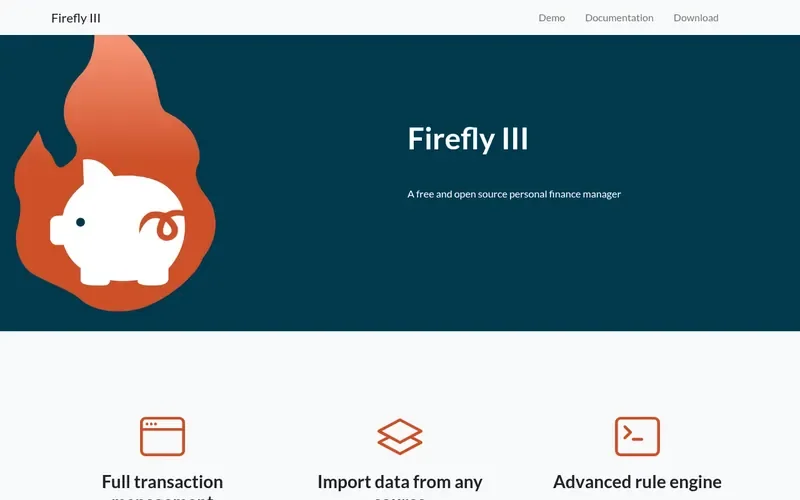 Screenshot of the Firefly III homepage