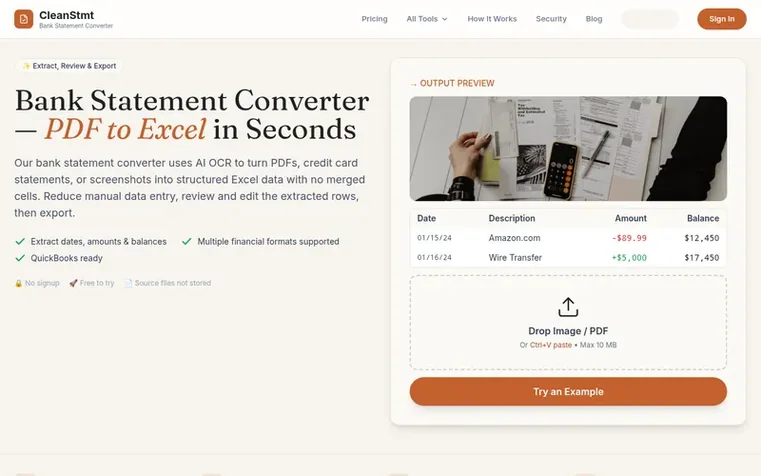 Screenshot of the CleanStmt homepage