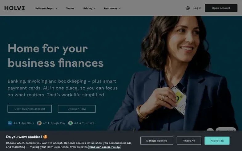 Screenshot of the Holvi homepage