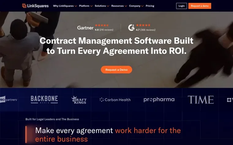 Screenshot of the LinkSquares homepage