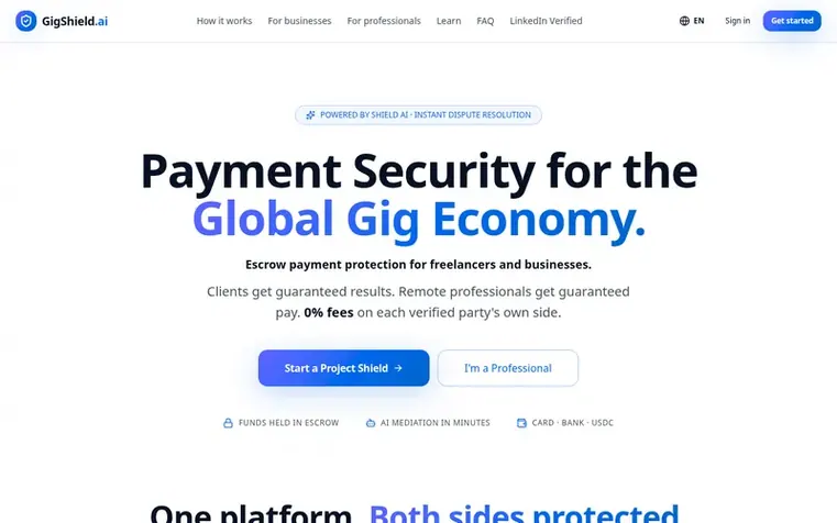 Screenshot of the GigShield.ai homepage