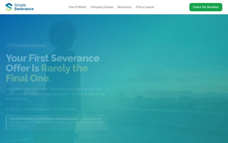 Screenshot of the SimpleSeverance homepage