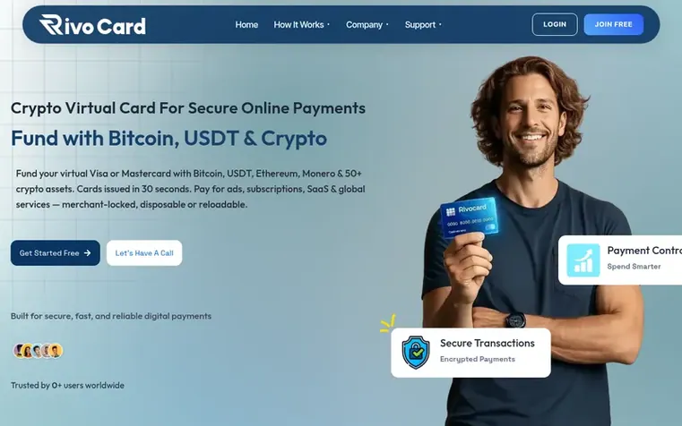 Screenshot of the RivoCard homepage