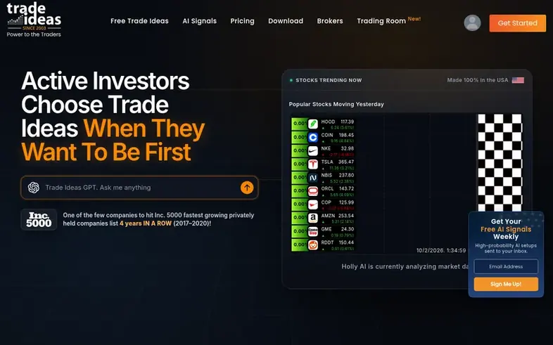 Screenshot of the Trade Ideas homepage