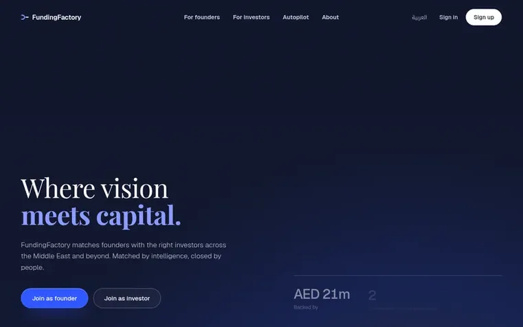 Screenshot of the FundingFactory homepage